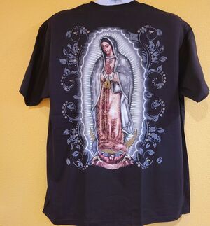 VIRGEN DE GUADALUPE T-SHIRT Nuestra Reyna Black with glitter size XL graphic tee